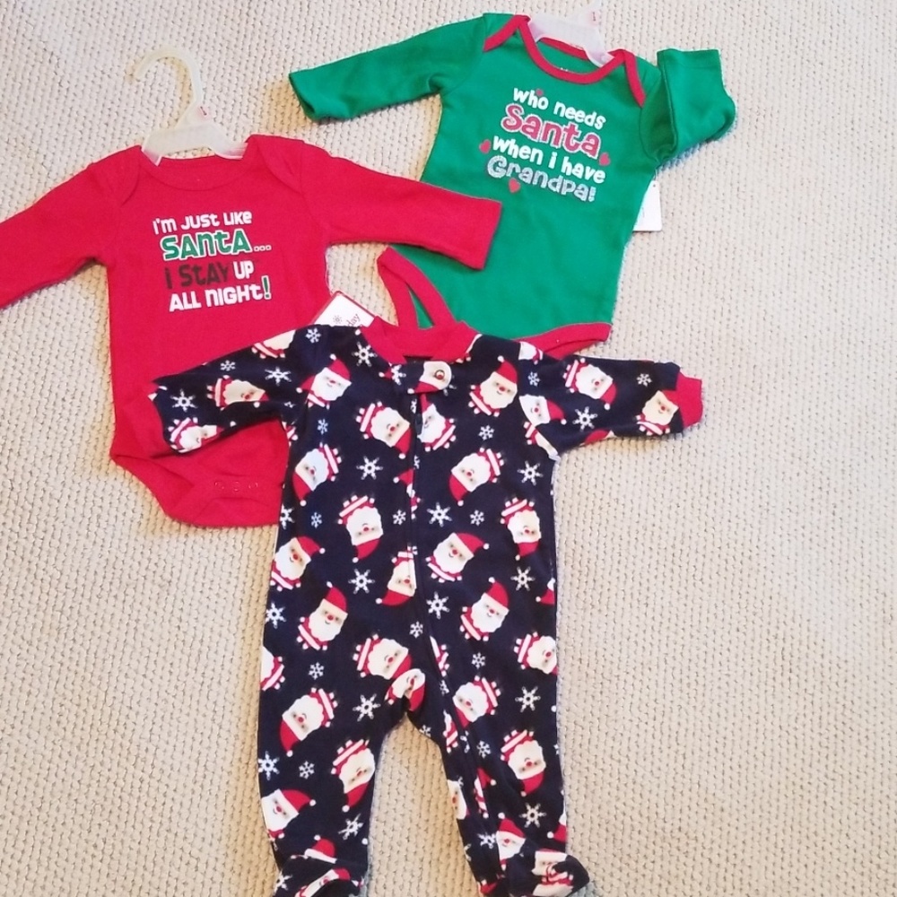 Lot of 3 Infant Christmas Body Suit Sleepers 0-3 M